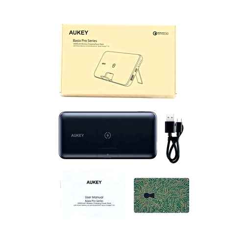 aukey, wireless, charging, power, bank